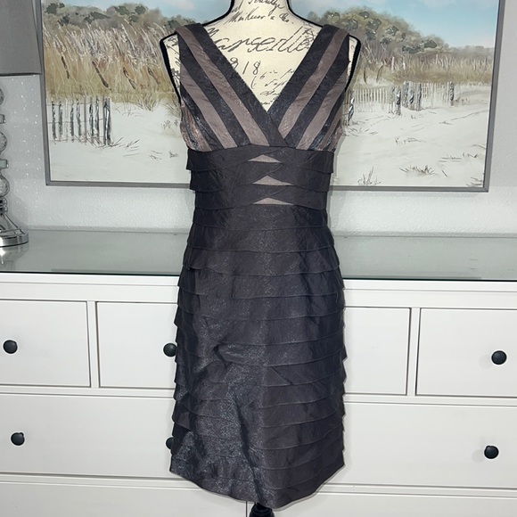 Adrianna Papell Shutter Pleated Bronze Metallic Evening Dress - Picture 9 of 9